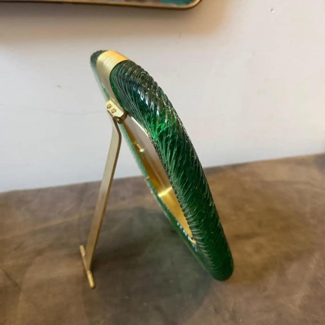 Metal A Barovier Style Art Deco Green Murano Glass and Brass Italian Picture Frame For Sale - Image 7 of 11
