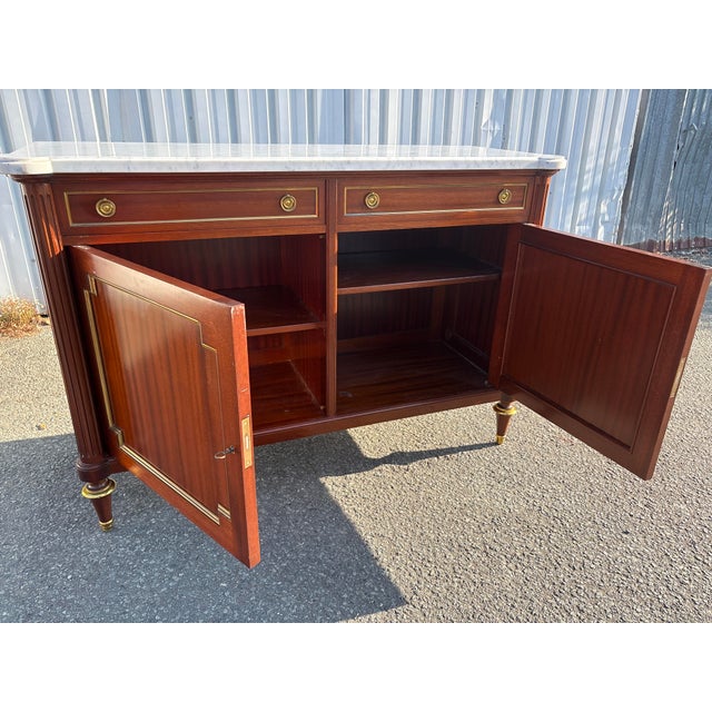 Brown French Neoclassical Brass and Marble Sideboard in Mahogany by Maurice Hirsch, 1950s For Sale - Image 8 of 12