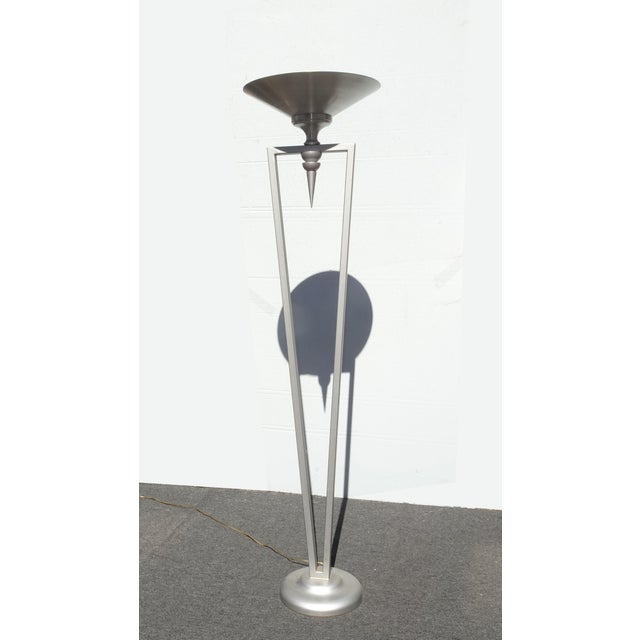 Postmodern 72" Tall Vintage Postmodern Silver Torchiere Floor Lamp For Sale - Image 3 of 13