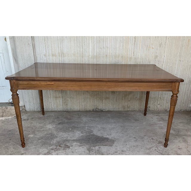 French Provincial Early 20th Century Louis XVI Style Oak Convertible Console, Dining Table with Brass Trim For Sale - Image 3 of 18