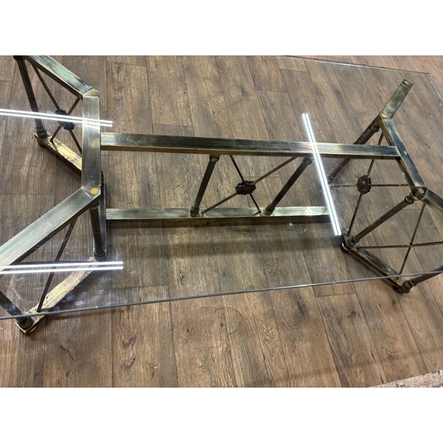 Hollywood Regency Vintage Maison Jansen Style Hollywood Regency Style Brass and Glass Coffee Table For Sale - Image 3 of 14