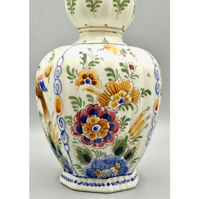 Ceramic Early Dutch Hand Painted Delft Chinoiserie Polychrome Vase With Birds For Sale - Image 7 of 12