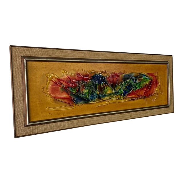 Mid Century Vintage Signed Abstract Mixed Media Painting For Sale