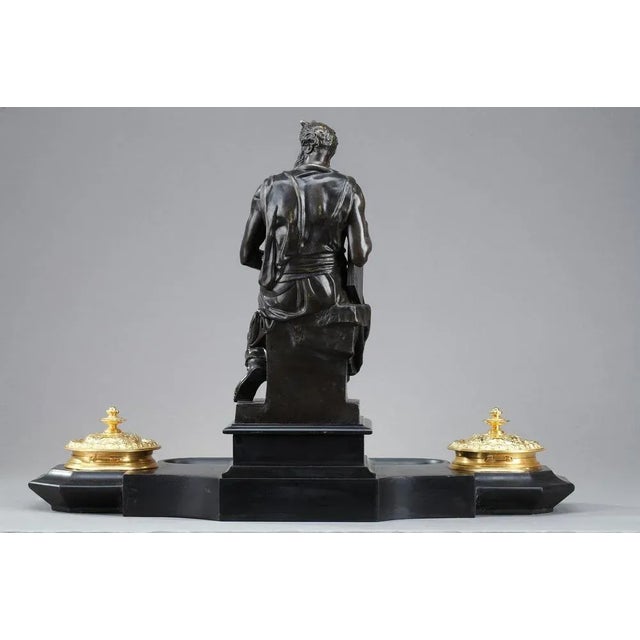Metal 19th Century Napoleon III Marble Inkwell After Michelangelo's Moses For Sale - Image 7 of 18