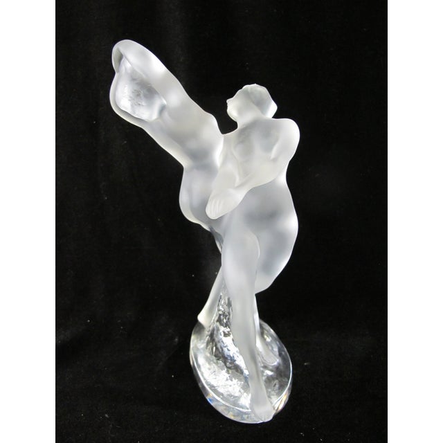 Lalique frosted crystal sculpture "Deux Danseuses" or "Two Dancers". Art Deco in style, depicts two nude female figures...