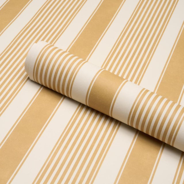 Schumacher Sample - Schumacher Summerville Stripe Wallcovering In Ochre For Sale - Image 4 of 6