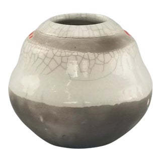 Studio Art Pottery Raku Vase in Crackle Drip Glaze Japanese Unsigned For Sale