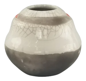 Studio Art Pottery Raku Vase in Crackle Drip Glaze Japanese Unsigned