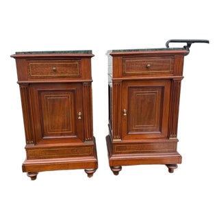Pair of 19th Century French Cupboard Side Tables With Marble Tops For Sale