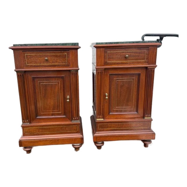 Pair of 19th Century French Cupboard Side Tables With Marble Tops For Sale