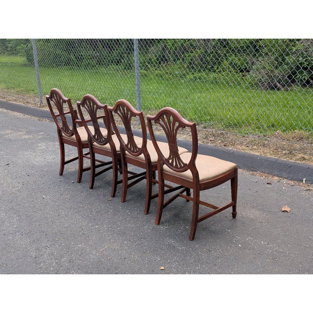Brown Vintage Drexel Hepplewhite Style Carved Shield Back Dining Chairs - Set of 4 For Sale - Image 8 of 18