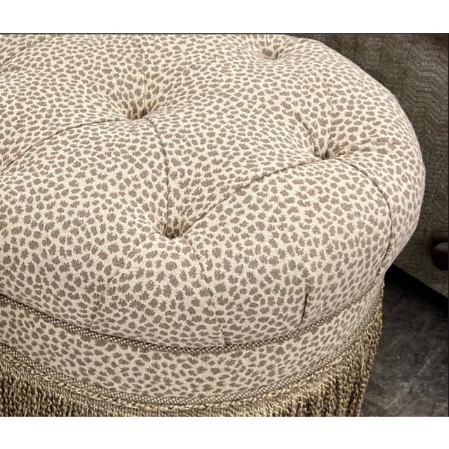 Contemporary Ethan Allen Trillium Oversized Ottoman With Tufted Upholstery and Fringe For Sale - Image 3 of 6
