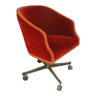 Vintage Modern Ward Bennett Oak, Mohair & Bronze Base Bankers Executive Chair For Sale
