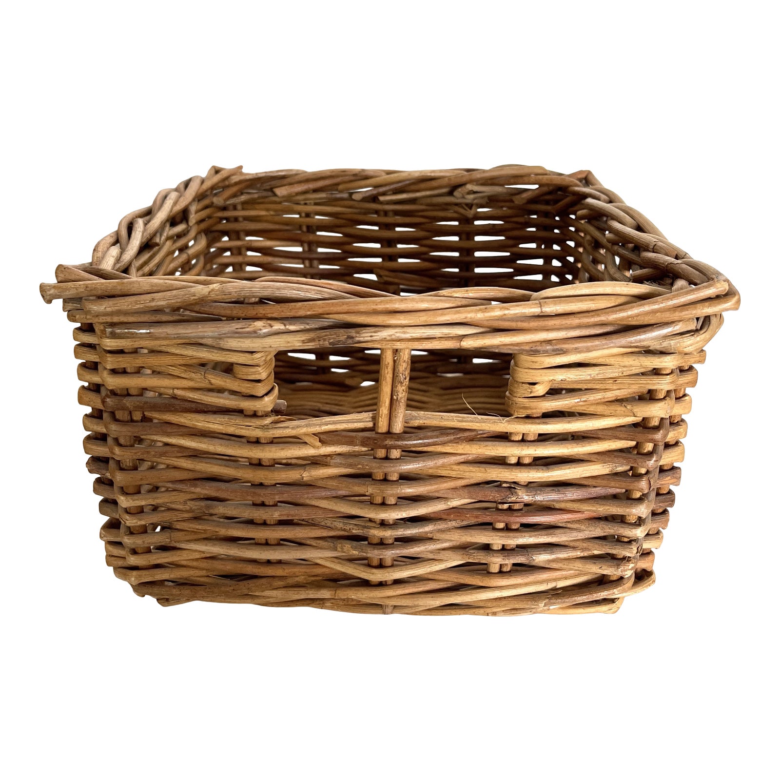 Vintage Rustic French Rattan Square Basket Chairish