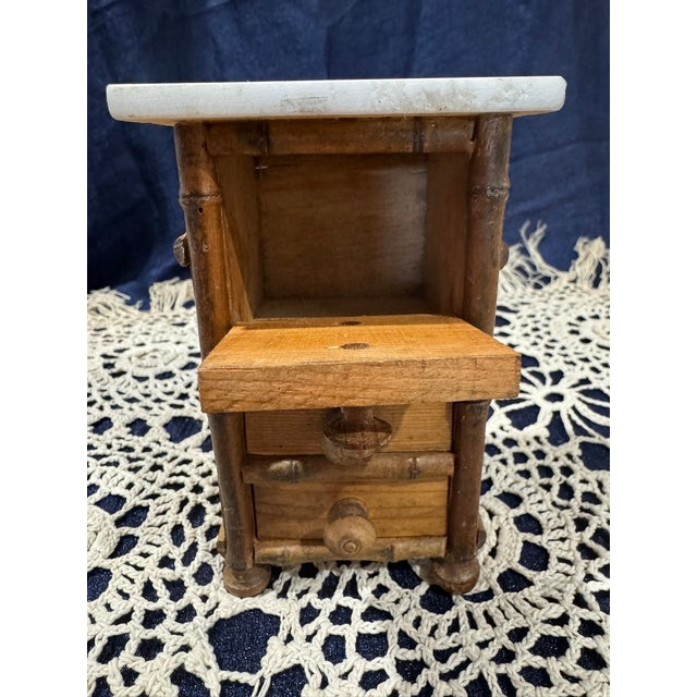 Antique French Miniature Faux Bamboo Chest of Drawers — Original Marble Top, Circa 1930 For Sale - Image 4 of 6