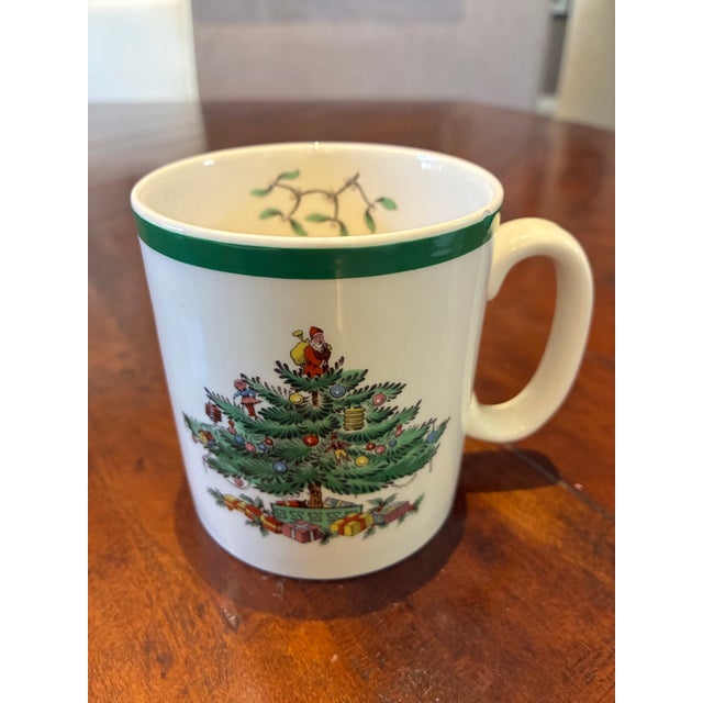 Mid 20th Century Mid 20th Century Spode Bone China Christmas Tree Serving Plate With 4 Matching Mugs For Sale - Image 5 of 5