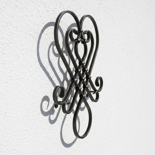 Traditional Hand-Forged Wrought Iron Heart Wall Decor (Geometric Diamond Design) 3D Wall Sculpture For Sale - Image 3 of 5