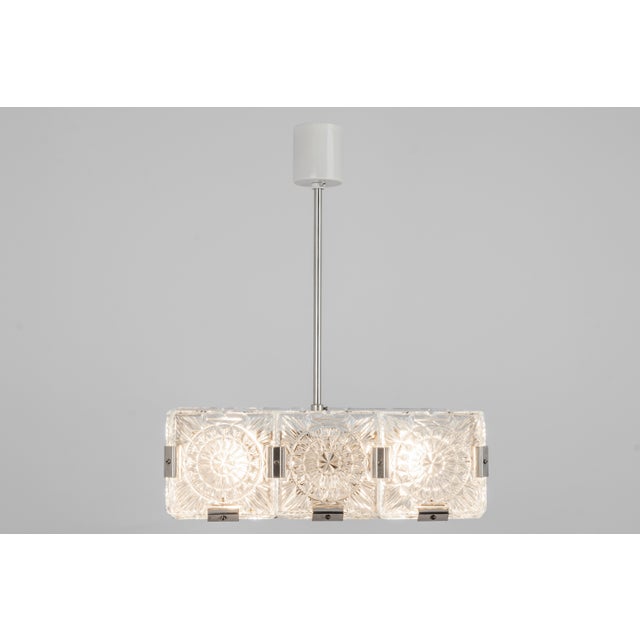 Glass Large Mid-Century Glass Chandelier from Veb Lighting, Germany, 1970s For Sale - Image 7 of 16