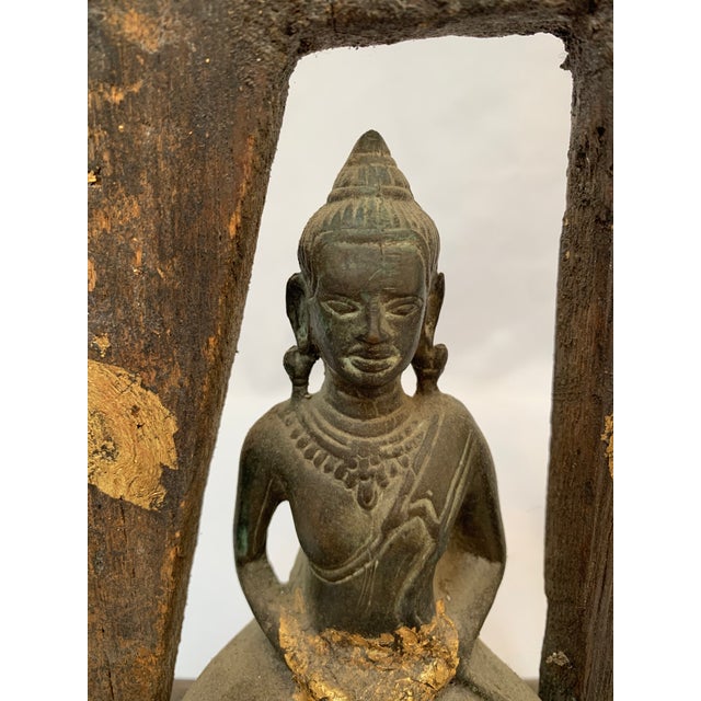 Brown Seated Buddha in Temple Carving For Sale - Image 8 of 8