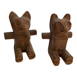 Indian Folk Art Tree Bark Carved Wood Art Bear Bookends - a Pair For Sale