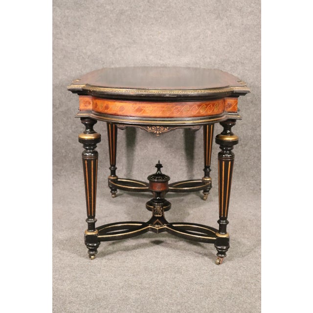 Antique Carved Victorian Inlaid Marquetry Center Table Attributed to Pottier & Stymus For Sale - Image 11 of 13