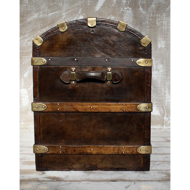 Mid 19th Century Antique Dome-Topped Leather-Bound Steamer Trunk, 1860s For Sale - Image 5 of 13