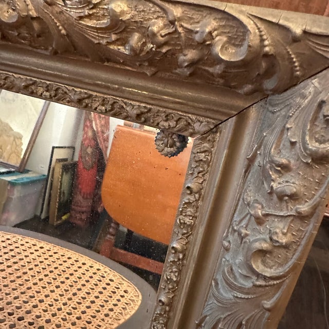 Rococo Antique Rococo Revival Gilded Mirror With Ornate Frame 22"x14" For Sale - Image 3 of 6