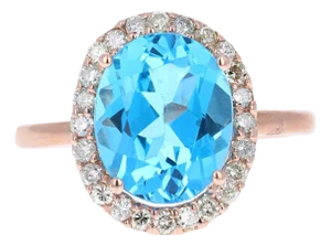4.63 Carat Blue Topaz Diamond Rose Gold Cocktail Ring, Size 7