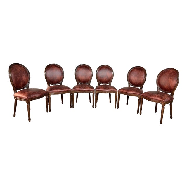 French Louis XVI Medallion Back Dining Chairs, Reupholstered - Set of 6 For Sale