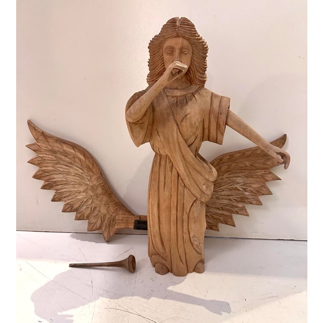 Tan Large Carved Wood Angel Sculpture For Sale - Image 8 of 10