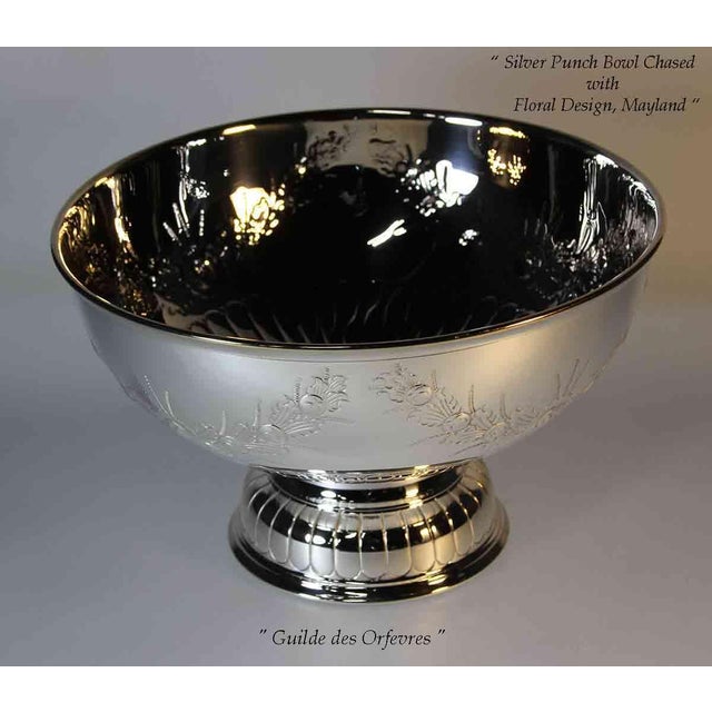 Silver 1980’s Vintage/New Old Stock Cooper Brothers Silverplate Punch Bowl, Fluted & Chased Mayland For Sale - Image 8 of 11