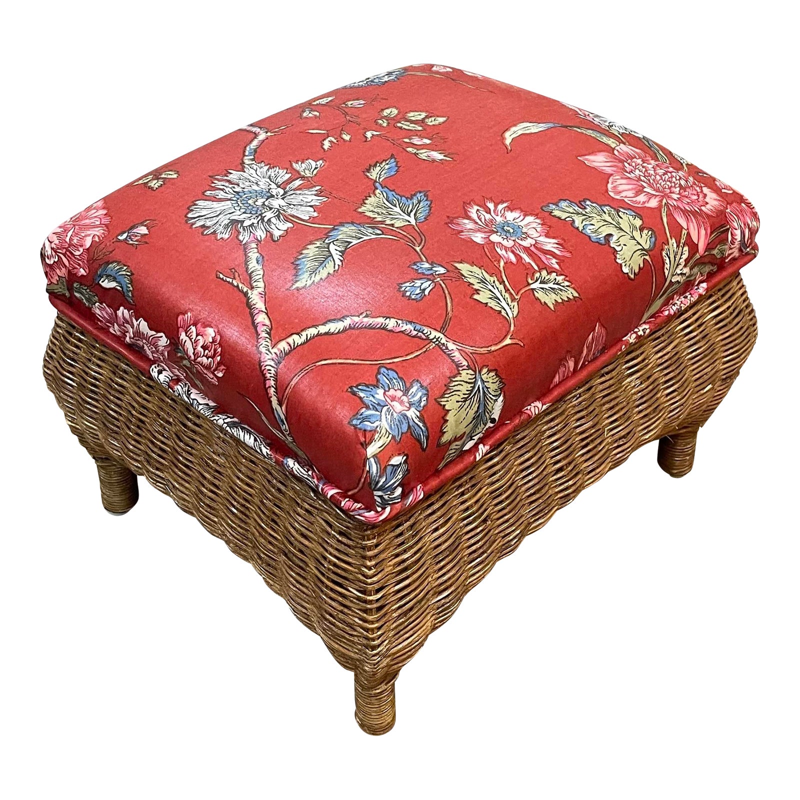Vintage Wicker Footstool With Chintz Upholstery Chairish