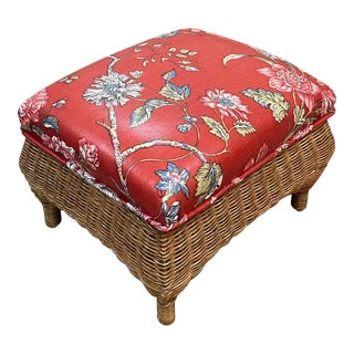 Vintage Wicker Footstool With Chintz Upholstery For Sale