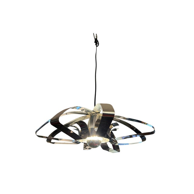 Chrome-Plated Metal Flower Pendant Light, 1970s For Sale - Image 4 of 10