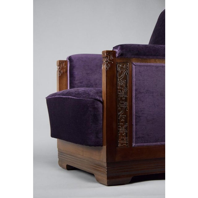 1930s Art Deco Jatoba Wood and Purple Velvet Lounge Chair, 1930 For Sale - Image 5 of 13