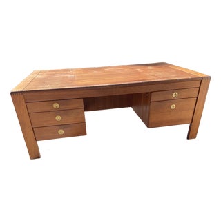Danish Mid Century Modern Teak Executive Desk by D-Scan Unmarked For Sale