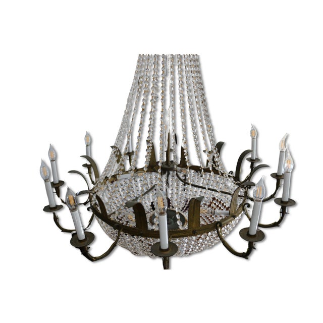 Mid 20th Century Large Mid-Century Empire Style Crystal & Gilt Metal Basket Chandelier For Sale - Image 5 of 10