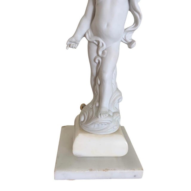 White Late 19th Century Neoclassical Biscuit Porcelain Cherub Lamp Ruffled Milk Glass Shade For Sale - Image 8 of 15