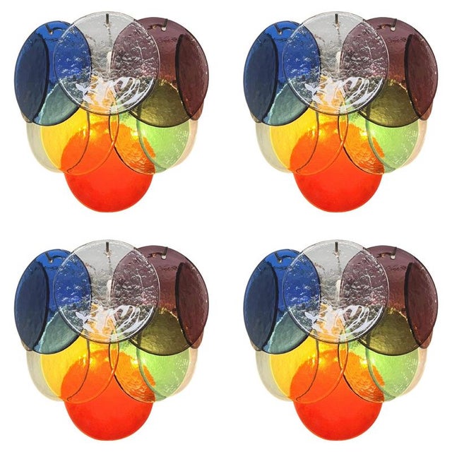 Vintage Disc Sconces in Multi-Color Murano Glass, 1970s, Set of 4 For Sale - Image 15 of 15