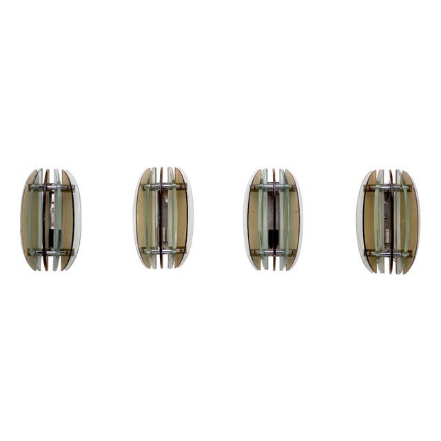 Thick Glass Sconces from Veca, Italy, 1960s, Set of 4 For Sale