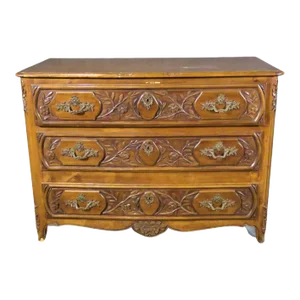 Carved Walnut Floral French Louis XV Style Commode Dresser