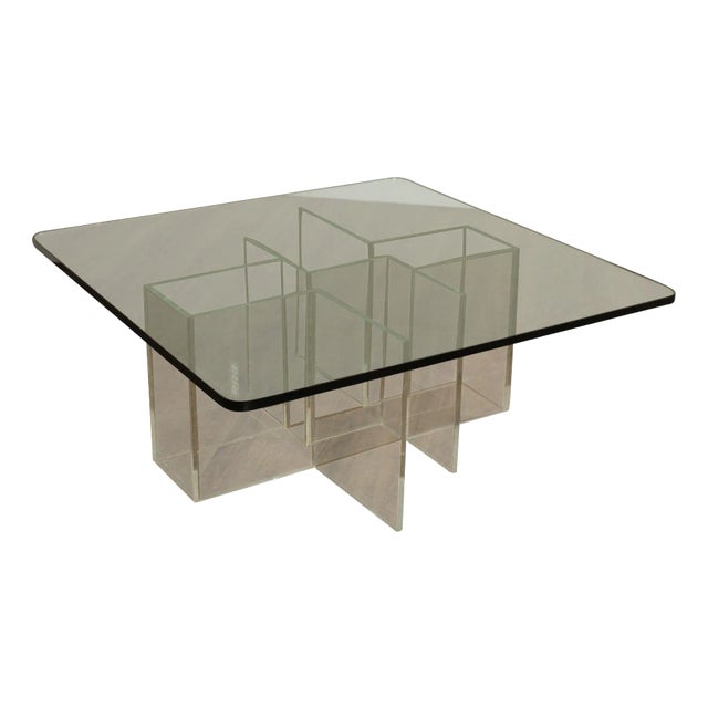 Hollywood Regency Glass Top Lucite Coffee Table For Sale
