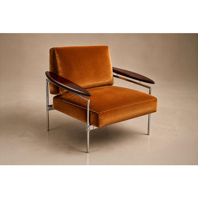 Pair of "Beto" Armchairs by Sergio Rodrigues in Brazilian Rosewood, Chrome & Burnished Cognac Mohair, Brazil, 1958  Lot 886 For Sale - Image 18 of 18
