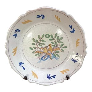 19th Century Antique French Faience Plate With Love Birds