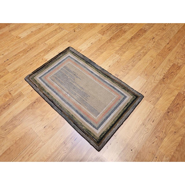 Antique American Hand Hooked Rug, Wool & Cotton, Multicolor Stripe, Folk Art, 2x4 For Sale In Chicago - Image 6 of 9