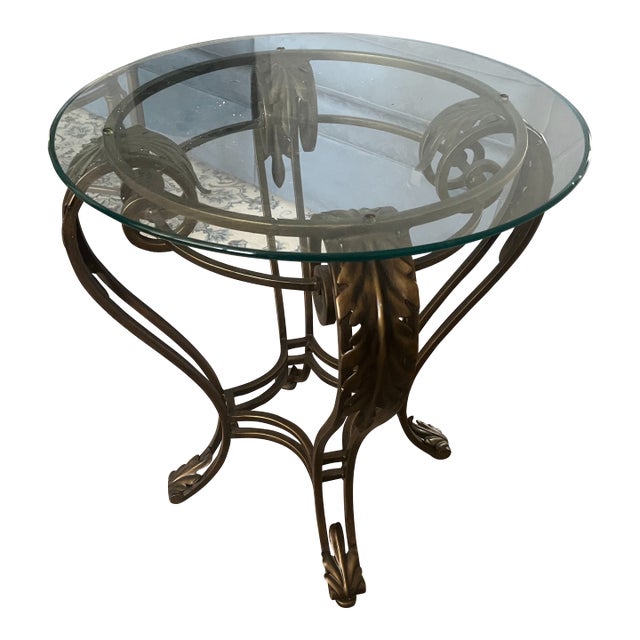 Vintage Glass Top Side Table For Sale
