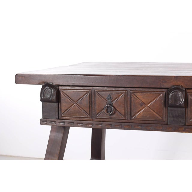 Renaissance Spanish Elm and Wrough Iron Desk, 1960 For Sale - Image 6 of 8