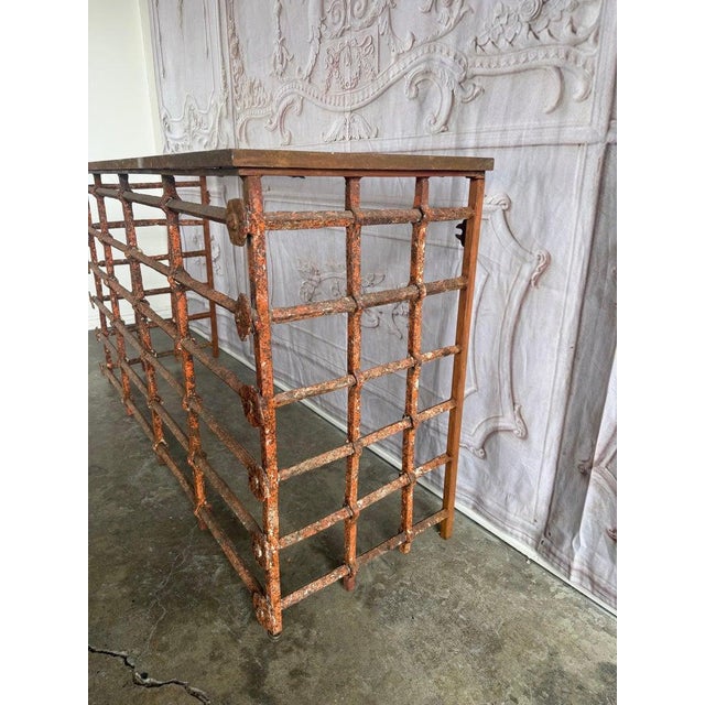 Rustic Console Table With Textured Stone Top and Hand-Forged Iron Base For Sale - Image 16 of 18