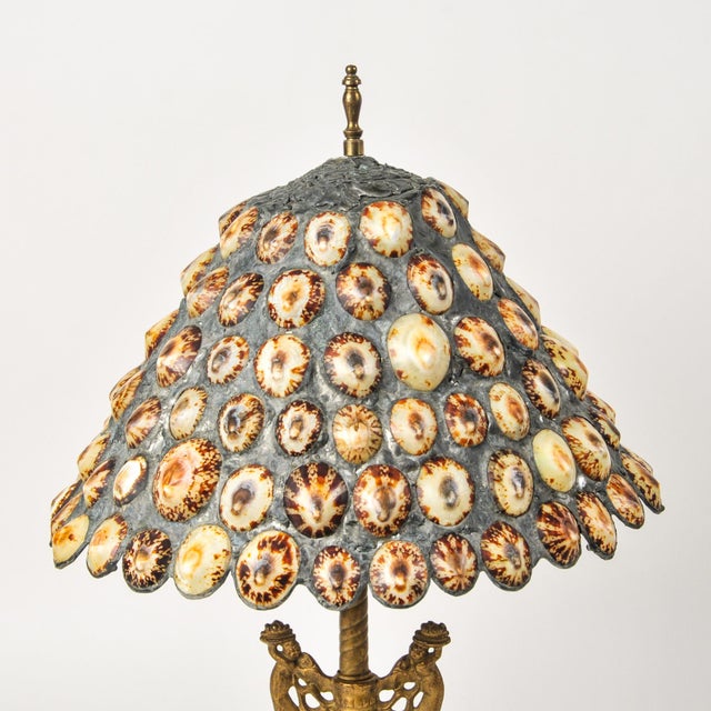 Art Nouveau Antique Cherub Table Lamp With Handmade Limpet Shell Lampshade in the Style of Richard Hoosin For Sale - Image 3 of 14