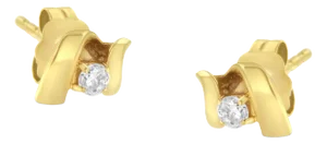 10K Yellow Gold 1/10 Cttw Round Brilliant-Cut Diamond Espira Swirls Solitaire Push Back Stud Earrings (I-J Color, I1-I2 Clarity) - 2 Pieces